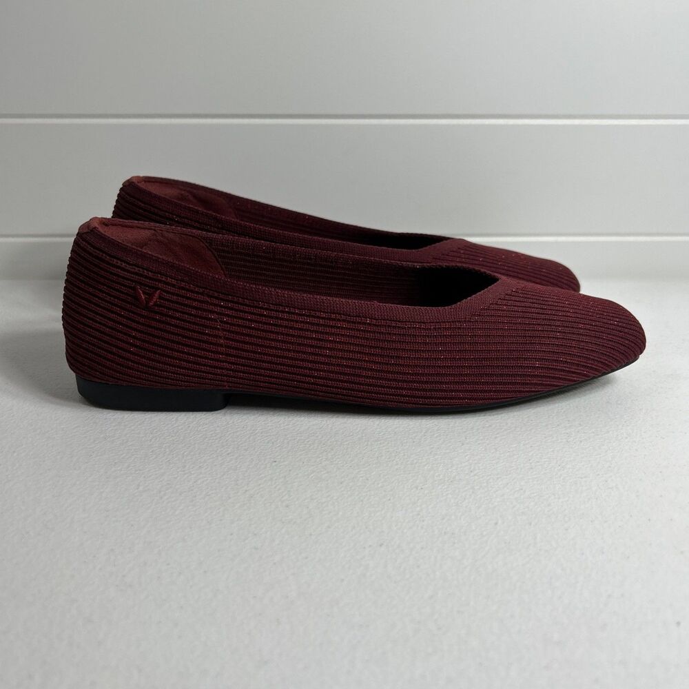 Vivaia Margot Women Shoes Size 39/8-8.5 Glitter Dark Red Ballet Flats Square Toe